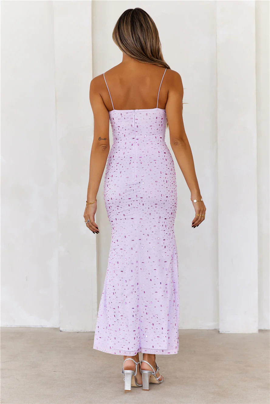 HELLO MOLLY Wishlisted Diamonds Mesh Maxi Dress Purple