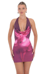Floral Plunge Neck Bodycon Dress in Plum