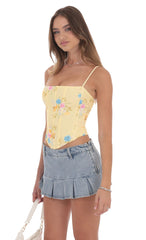 Pointed Floral Corset Top in Yellow