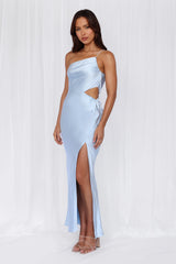 HELLO MOLLY The Opal One Shoulder Satin Maxi Dress Blue