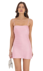 Satin Open Back Dress in Pink