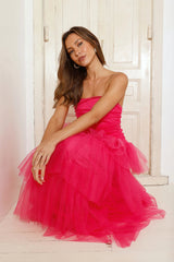 HELLO MOLLY Hidden Opal Strapless Tulle Maxi Dress Hot Pink