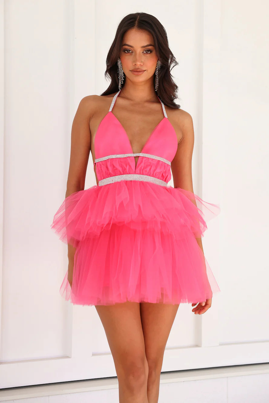 HELLO MOLLY Welcome Me Back Tulle Mini Dress Hot Pink