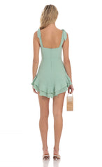 Dotted Pointed Ruffle Dress in Green