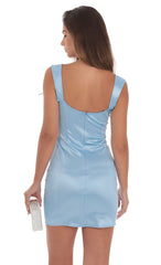 Satin Shoulder Ties Bodycon Dress in Blue