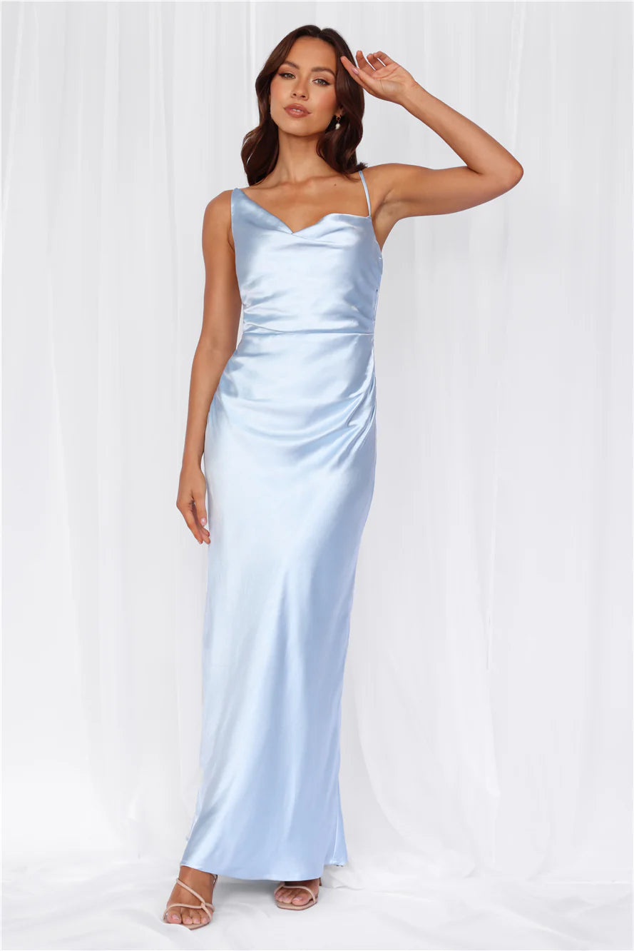 HELLO MOLLY The Madeline Cowl Satin Maxi Dress Blue