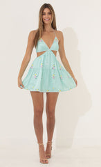 Cutout Flare Dress in Turquoise