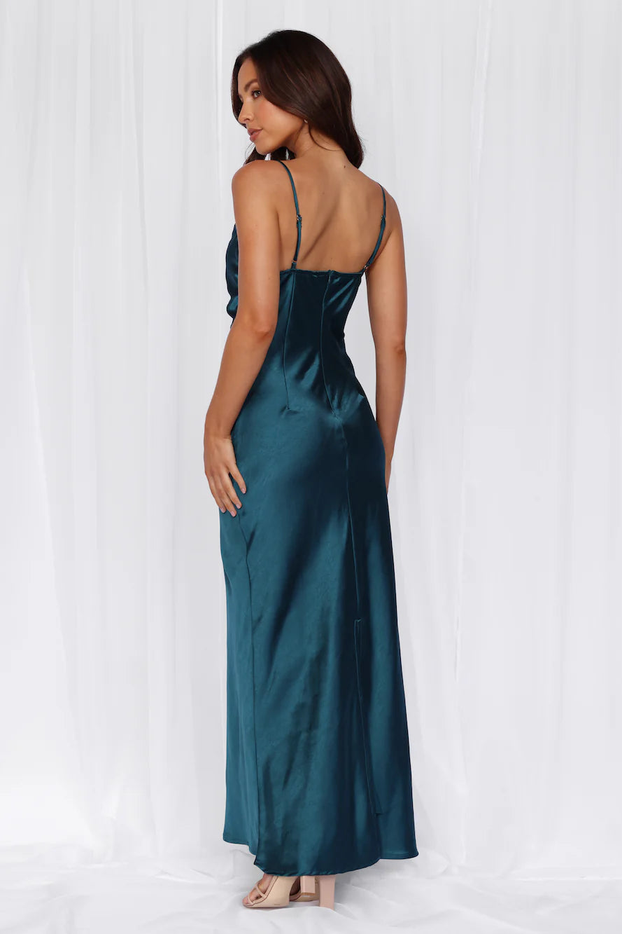 HELLO MOLLY The Madeline Cowl Satin Maxi Dress Teal