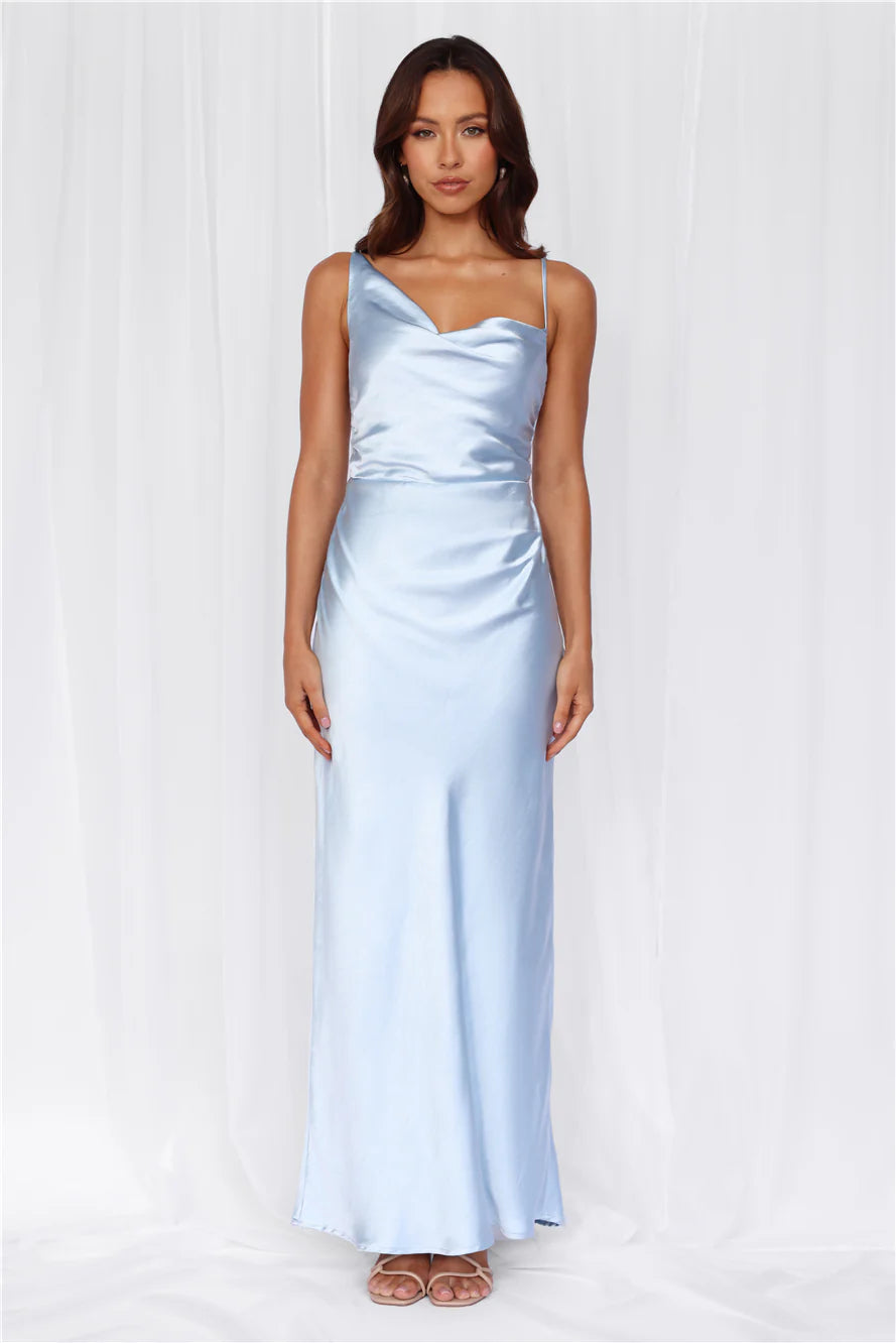 HELLO MOLLY The Madeline Cowl Satin Maxi Dress Blue