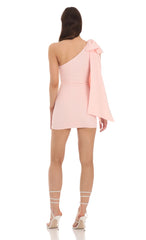 One Shoulder Bow Dress in Pink