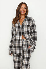 HELLO MOLLY Dreamland Flannelette Long Sleeve Pyjama Top Unisex Grey Check