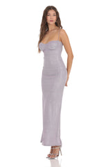 Shimmer Back Slit Bodycon Dress in Lavender