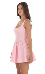 Jacquard Open Back Bow Dress in Pink