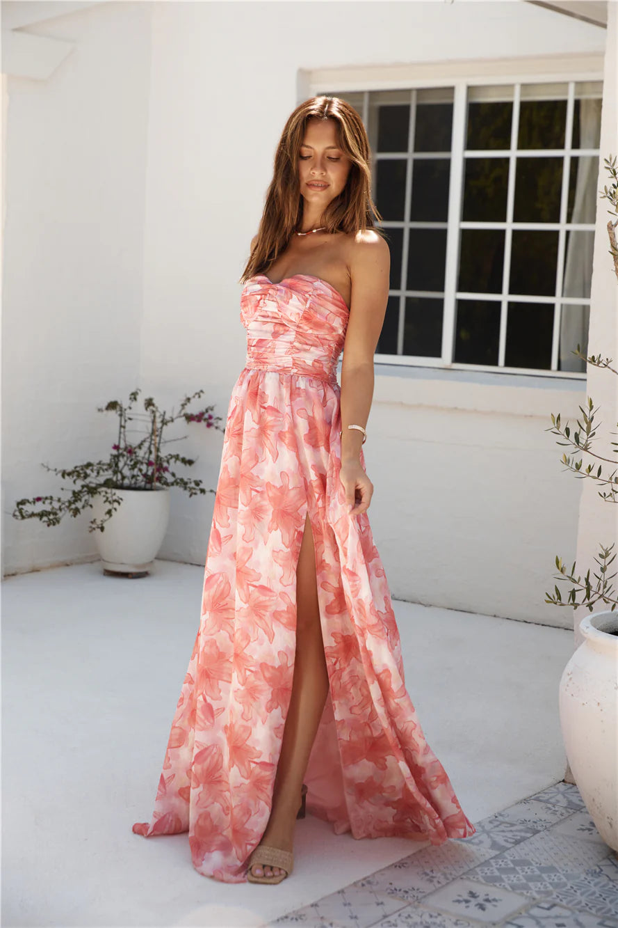 HELLO MOLLY Dainty Events Strapless Maxi Dress Pink