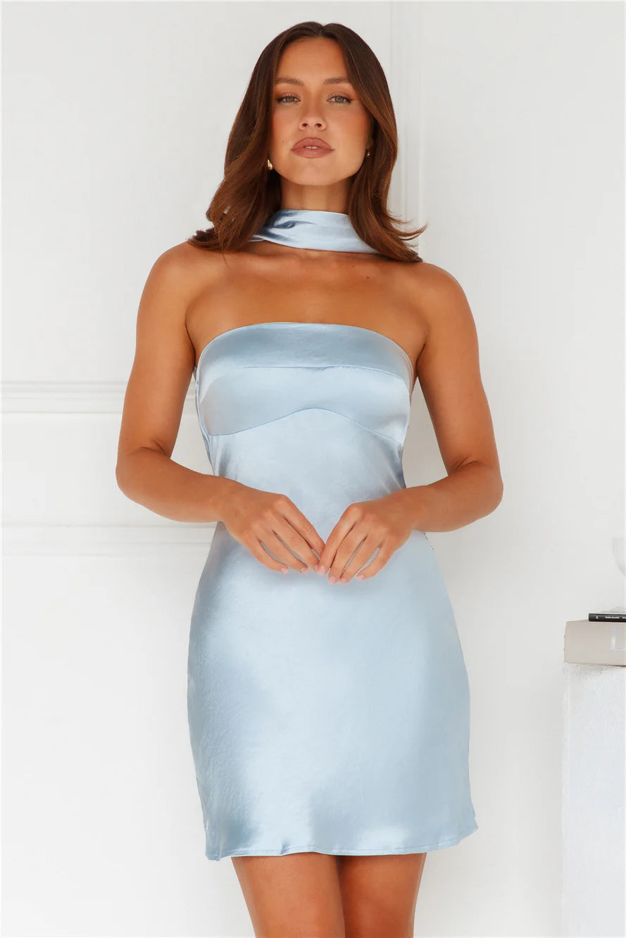 Personal Style Satin Mini Dress Blue