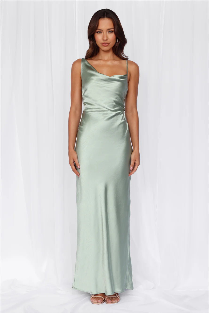 HELLO MOLLY The Madeline Cowl Satin Maxi Dress Sage