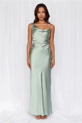 HELLO MOLLY The Madeline Cowl Satin Maxi Dress Sage