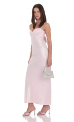 Satin Back Tie Maxi Dress in Pink