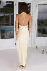 HELLO MOLLY Admired From All Angles Satin Halter Maxi Dress Yellow
