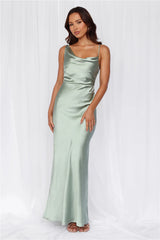 HELLO MOLLY The Madeline Cowl Satin Maxi Dress Sage