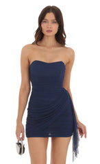 Mesh Tassel Corset Dress in Navy