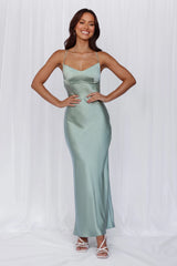 HELLO MOLLY The Samara Satin Maxi Dress Sage