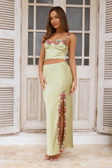 HELLO MOLLY Blooming Princess Satin Maxi Skirt Green