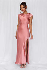 HELLO MOLLY The Valentina Cap Sleeve Satin Maxi Dress Rose