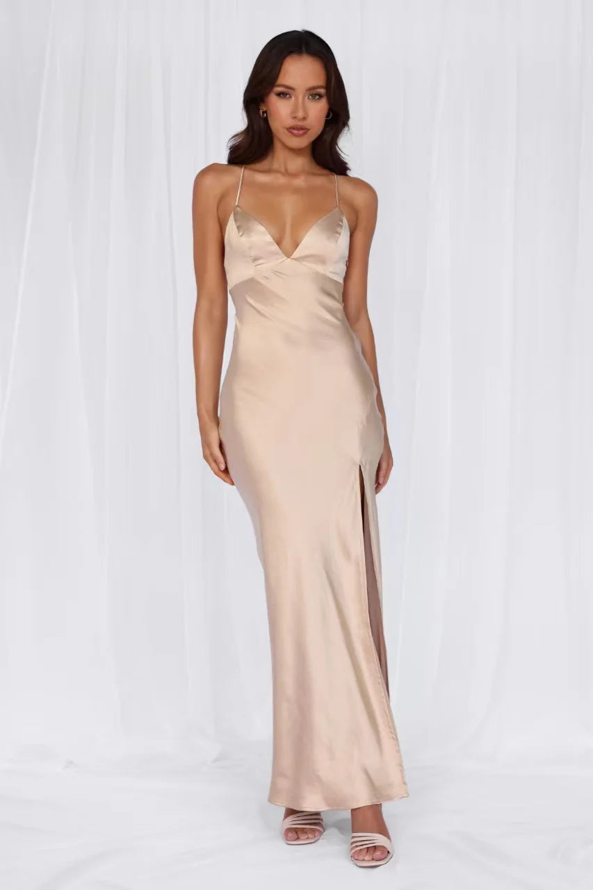 HELLO MOLLY The Sophia Satin Maxi Dress Champagne