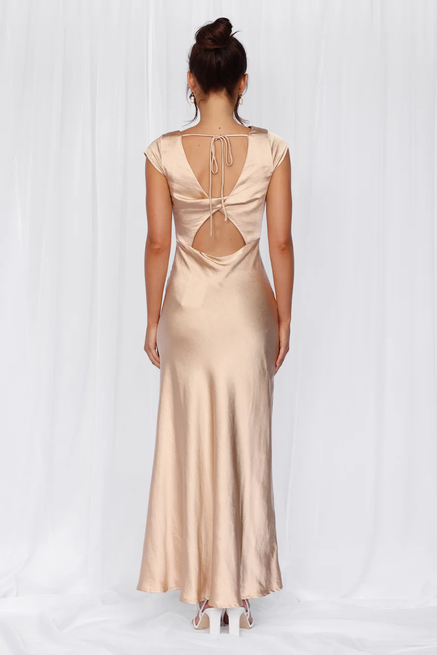 HELLO MOLLY The Valentina Cap Sleeve Satin Maxi Dress Champagne