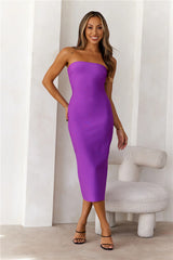 HELLO MOLLY Style Made Simple Strapless Bandage Midi Dress Purple