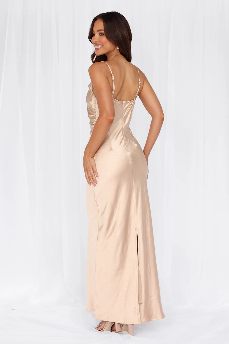 HELLO MOLLY The Madeline Cowl Satin Maxi Dress Champagne