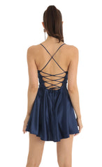 Satin A-Line Dress in Blue