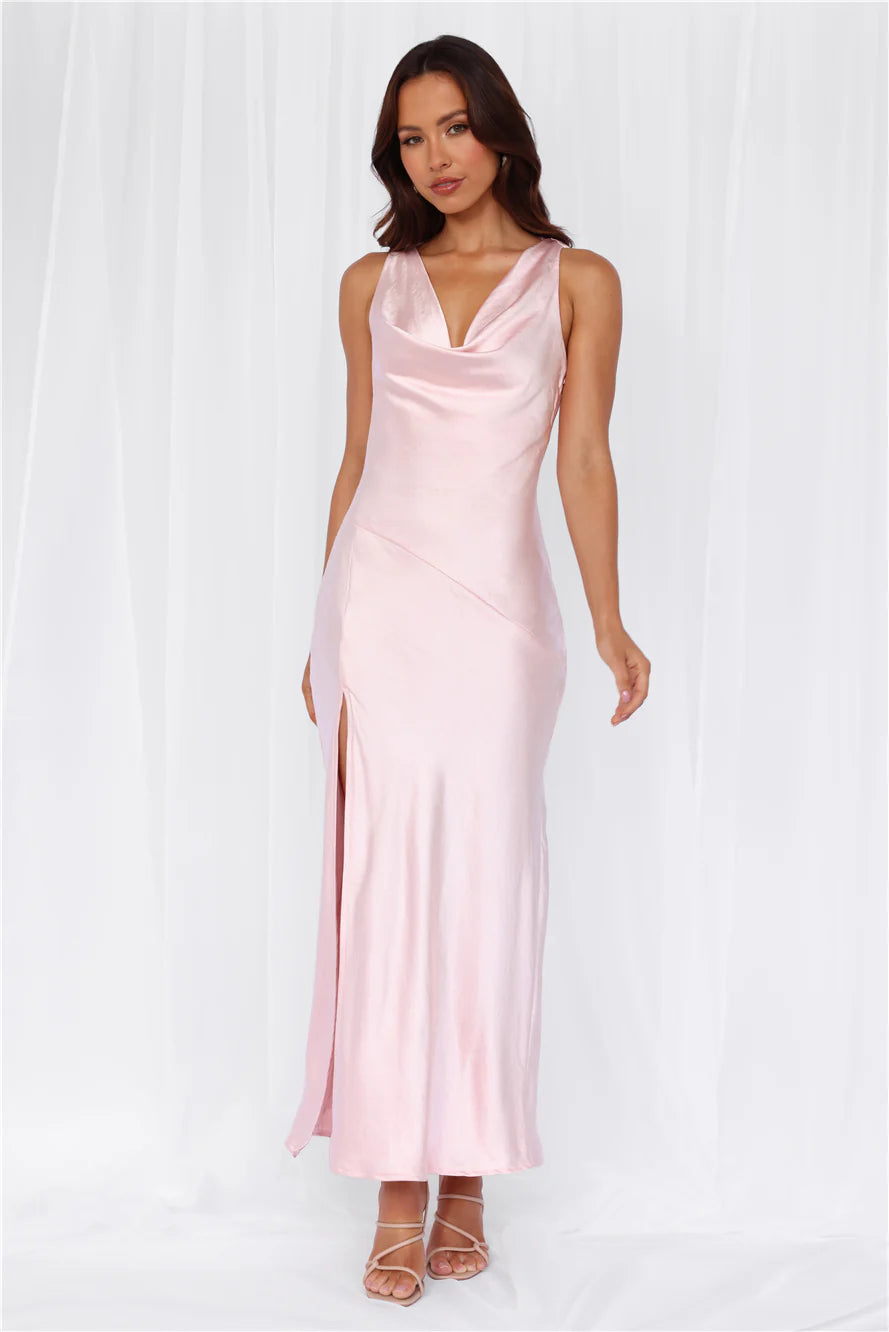 HELLO MOLLY The Loretta Cowl Satin Maxi Dress Pink