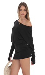 Off Shoulder Pencil Skirt Dress in Black