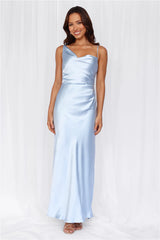 HELLO MOLLY The Madeline Cowl Satin Maxi Dress Blue