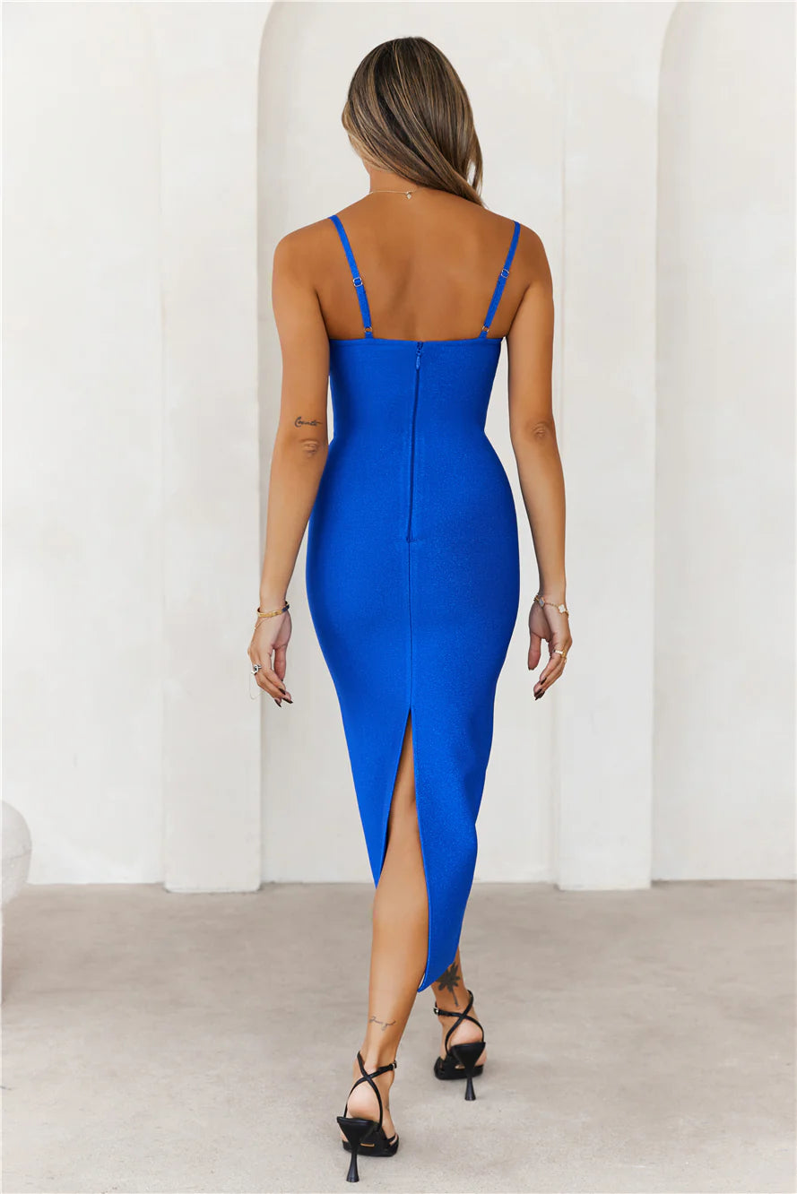 HELLO MOLLY Penthouse Party Bandage Midi Dress Blue