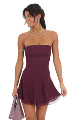 Mesh Strapless A-line Dress in Purple