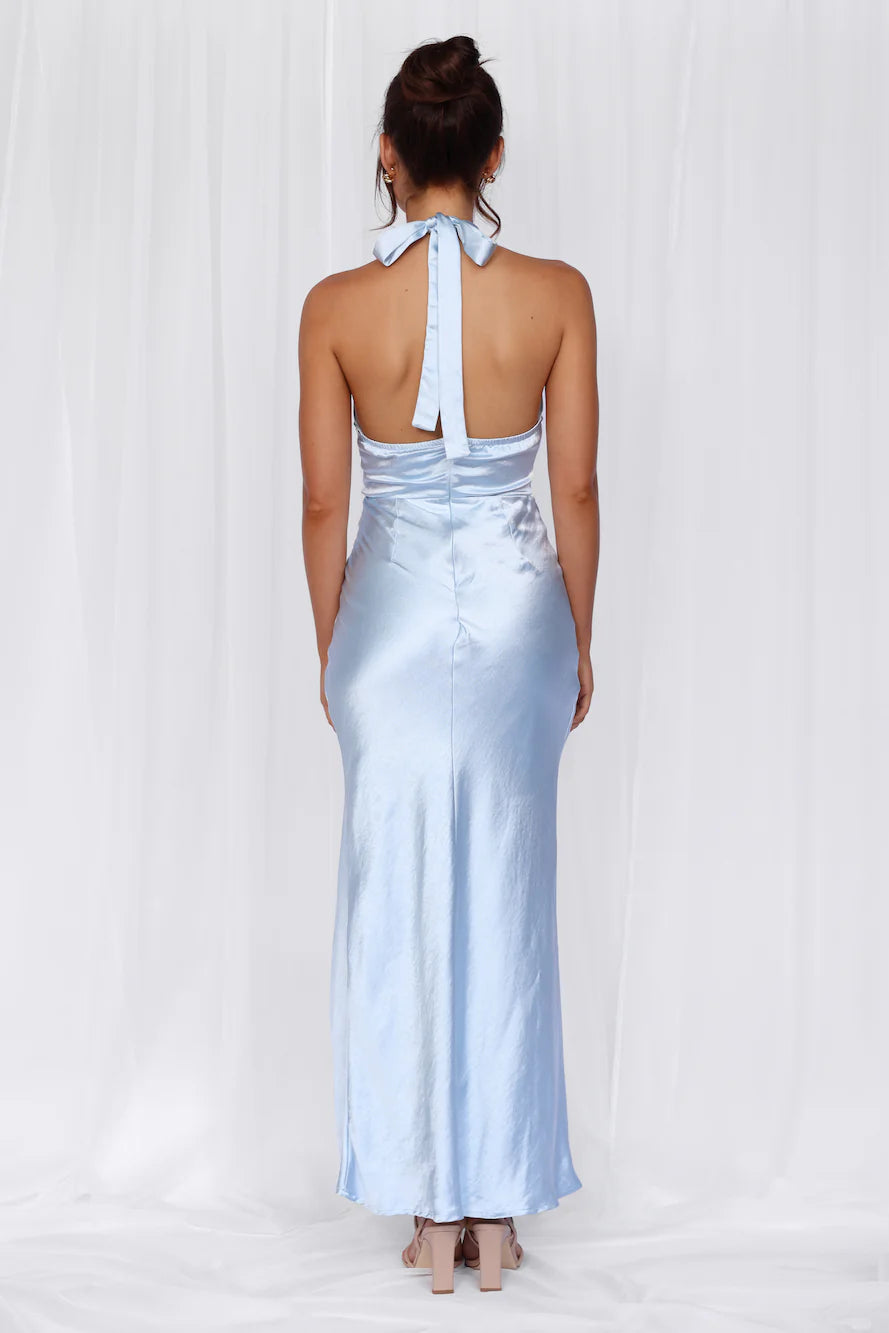 HELLO MOLLY The Adeline Halter Satin Maxi Dress Blue