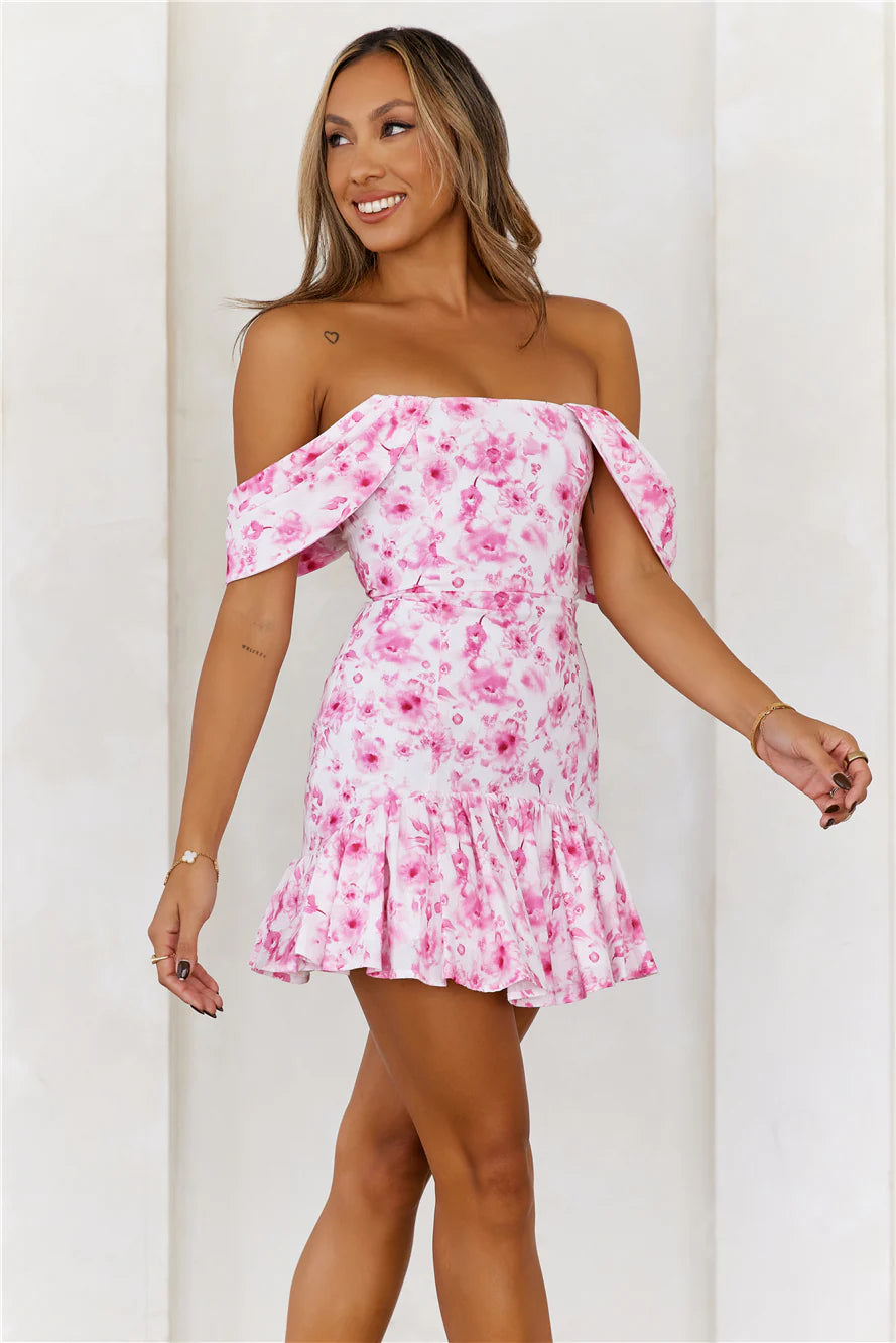 HELLO MOLLY Wonderful Moments Off Shoulder Mini Dress Pink
