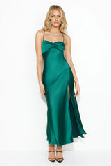 HELLO MOLLY Glasses Up Satin Slip Midi Dress Teal