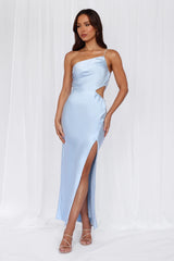 HELLO MOLLY The Opal One Shoulder Satin Maxi Dress Blue