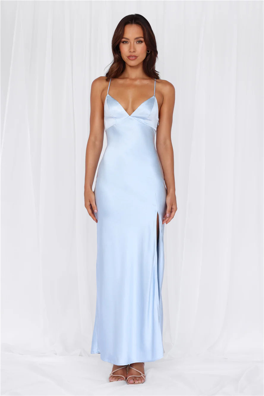 HELLO MOLLY The Sophia Satin Maxi Dress Blue