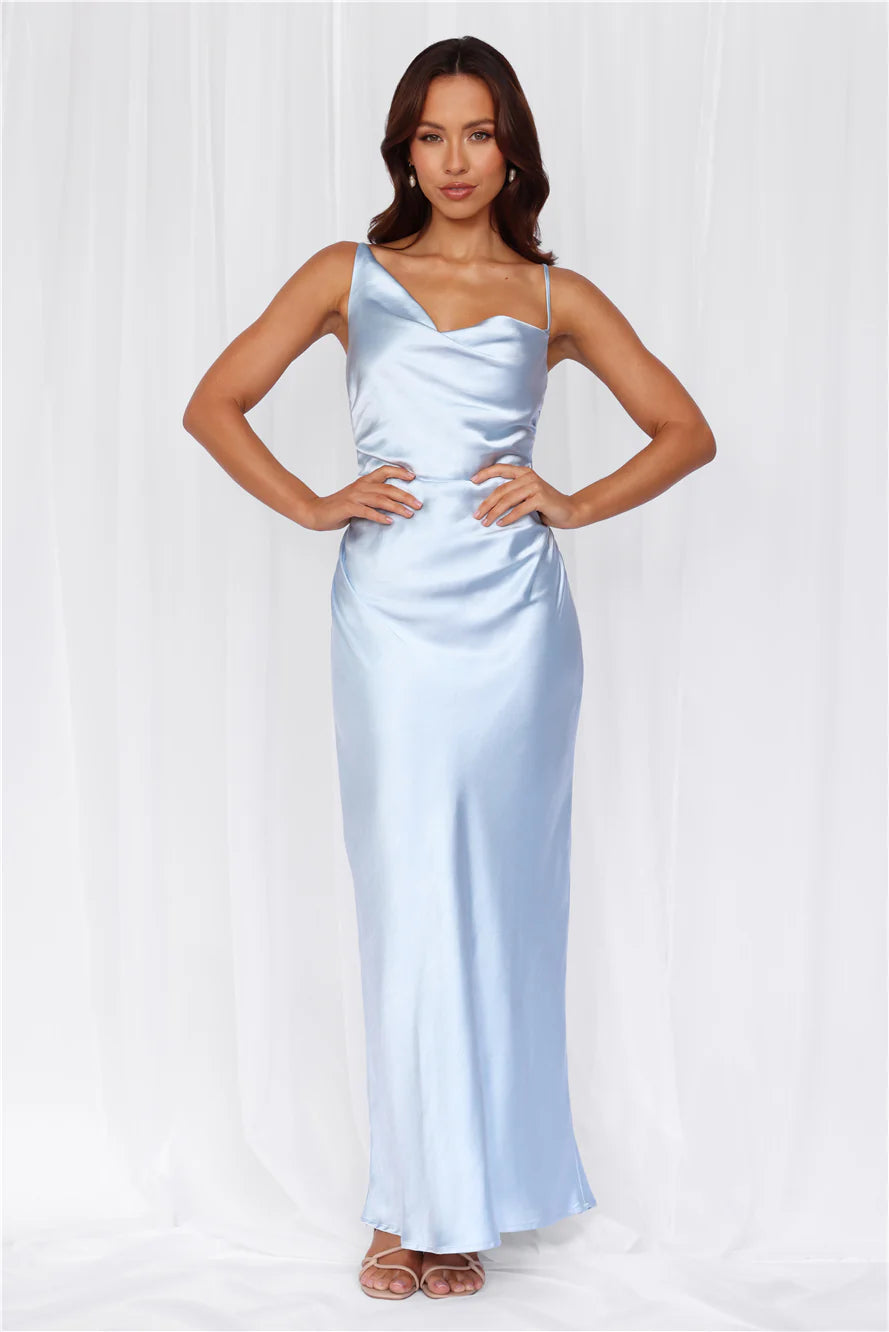 HELLO MOLLY The Madeline Cowl Satin Maxi Dress Blue