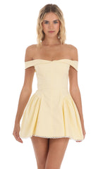 Off Shoulder Fit and Flare Dress in Yellow