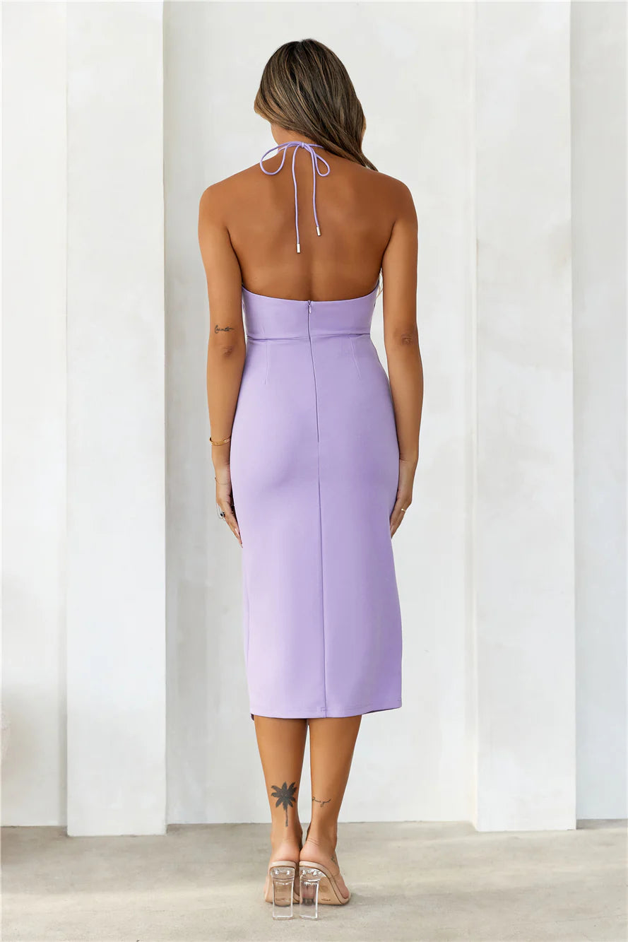 HELLO MOLLY Stolen Attention Halter Midi Dress Lilac