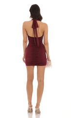 Ruched Bodycon Dress in Burgundy