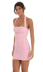 Shimmer Ruched Bodycon Dress in Pink