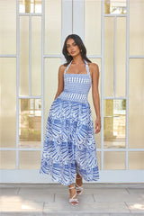 Leona Halter Embroidered Maxi Dress Blue