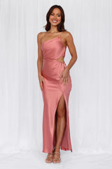 HELLO MOLLY The Opal One Shoulder Satin Maxi Dress Rose